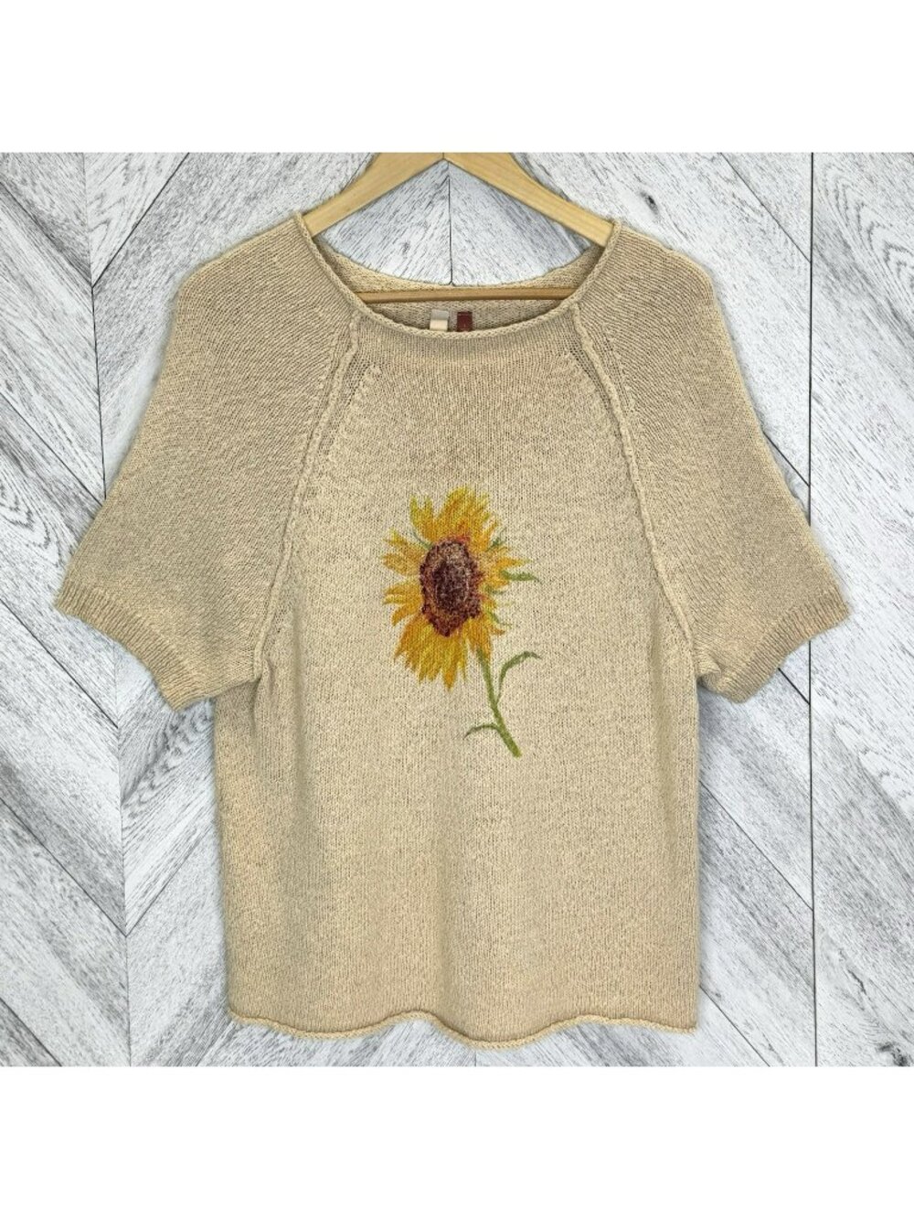 Pilcro Anthropologie Sunflower Graphic Sweater Short Sleeve Knit Size Large